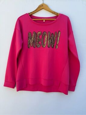 Vintage Juicy Couture Meow Sequin Sweatshirt Hot Pink Y2K Cat Size Medium NWOT